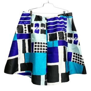 Lane Bryant high waist Color Block Print Skirt sz 22 Flare Wide Pleated blue